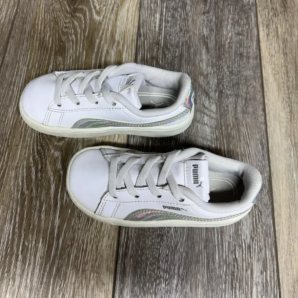 Puma Infant Youth Size 9C Classic White Silver Leather 381499-01 Sneaker Shoes